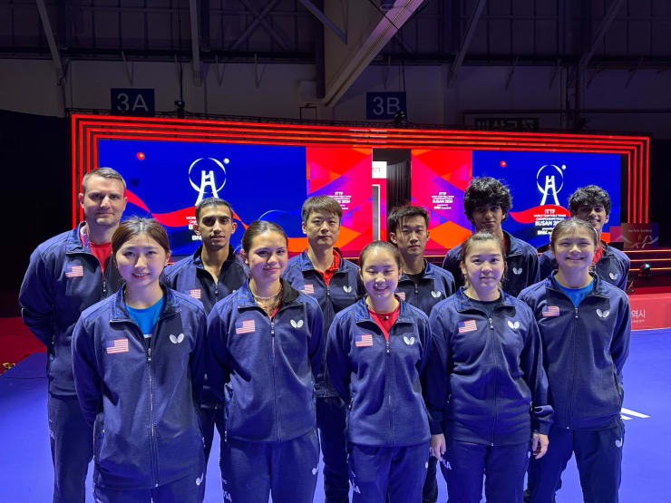 US Men's and Women's Teams at the 2024 ITTF World Teams Table Tennis Championships Busan.